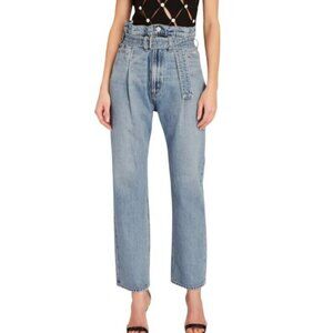 Agolde Reworked 90s High Rise Denim Casual Straight Leg Paperbag Jeans Blue 25